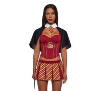 Dolls Kill Gryffin Wizard Costume by Trickz N’ Treatz - Women’s Corset Top with Striped Skirt, Cape Shrug & Wand, Red, XX-Large
