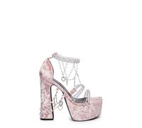 Dolls Kill Holy Revelation Platform Heels by Sugar Thrillz, Velvet Heels with Pearl Beads & Adjustable Straps, Pink, 9 UK
