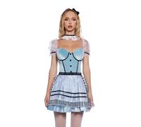 Dolls Kill Looking Glass Girl Costume Set by Trickz N’ Treatz - Dress, Apron, Petticoat, Collar, and Headband, Blue, XX-Large