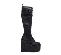 Dolls Kill Obsidian Pocket Platform Boots by Current Mood - Vegan Leather Knee High Boots for Grunge Fashion, Black, 5.5 UK