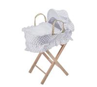 Dolls Moses Basket With Stand - Dimple Bedding, for Kids & Toddlers (White)
