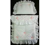 Dolls Pram Bedding Set to fit Silver Cross Dolls Oberon Chatsworth (Pink Rose Daisy Flower)