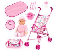 Doll's pushchair set, doll stroller, baby doll, soft body | bag, changing mat, feeding accessories, bib