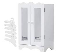Doll's Wardrobe with 2 Mirrors and 6 Hangers Wooden Doll Armoire Open Closet Organizer Fits Up to 20'' Dolls Toys Furniture