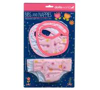 Dolls World from Peterkin | Bibs and Nappies | 2 fabric bibs and 2 fabric nappies, suitable for dolls up to 46cm (18") | Dolls & Accessories | Ages 18m+