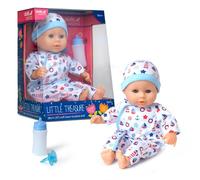 DOLLSWORLD from Peterkin | Little Treasure Doll 78322 | 38cm (15") baby doll with bean filled bum, sleeping eyes, deluxe romper, hat, bottle and dummy | Dolls & Accessories | Ages 18m+