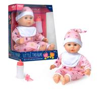 DOLLSWORLD from Peterkin | Little Treasure Doll 78320 | 38cm (15") baby doll with bean filled bum, sleeping eyes, deluxe romper, hat, bottle and dummy | Dolls & Accessories | Ages 18m+