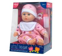 DOLLSWORLD from Peterkin | Little Treasure Doll 78320 | 38cm (15") baby doll with bean filled bum, sleeping eyes, deluxe romper, hat, bottle and dummy | Dolls & Accessories | Ages 18m+