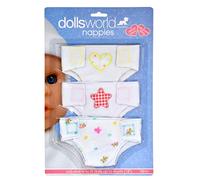 DOLLSWORLD CLASSIC from Peterkin | Fabric Nappies | Pack of 3 reusable and adjustable fabric nappies for dolls up to 46cm | Dolls & Accessories | Ages 3+