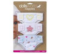 DOLLSWORLD from Peterkin | 3-Pack Fabric Doll Nappies | Adjustable and reusable fabric dolls nappies | Dolls & Accessories | Ages 18m +