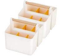 Dolltobe 2 Pcs Art Supplies Box with Dividers, Yellow Craft Caddy with Wooden Handle, Adjustable Compartments, Big Capacity for Markers Paintbrushes, Storage Organizer