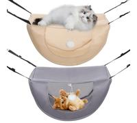 Dolltobe 2 Pcs Cat Cage Hammock Set, Hanging Pet Bed with Adjustable Straps, Breathable Thickened Air Mesh Fabric, Suitable for Indoor Cats, Kitten, Hamster, Rabbit, Grey, Off White