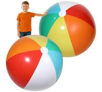Dolltobe 2 Pcs Giant Inflatable Beach Balls, 39 in Jumbo Pool Ball for Adults, Rainbow Color Huge Blow up PVC Ball for Beach, Yard, Swimming Pool, Outdoor Party Games and Family Fun