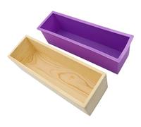 Dolltobe 2 Pcs Rectangular Silicone Soap Molds Wooden Box Set, 40.5 Fl Oz/1200 Ml Capacity, Purple; 10.9 In / 27.6 Cm Length, For Soap Making, Cake, Bread