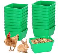 Dolltobe 20 Pcs Cage Cups, 16 oz Hanging Feeders for Chickens, Pigeons, Parrots, Rabbits and Roosters, Plastic Water Bowls and Seed Containers, 3.7 x 4.6 x 2.4 in, with 3 Back Hooks