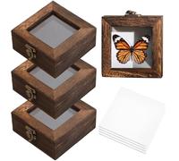 Dolltobe 3.9X3.9X1.8 In Insect Specimen Box, 4 Pcs Wood Display Case For Insect Collection, Clear Window, Carbon Color, Eva Foam Pinning Board, Bug Pinning Kit