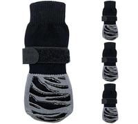 Dolltobe 4 Pcs Dog Socks with Straps, Paw Protector for Floors, Breathable Cotton Blend, M Size 6.3 in, Silicone Tiger Paw Prints, Secure Fit, Helps Keep Licking Away, for Indoor Outdoor Use