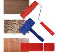 Dolltobe 4 PCS Wood Graining Tools Set, Rubber Wood Graining Decorating Tool, Wood Grain Painting Roller with Handle, Wood Grain Patterns Tool for Decks, Floors, Furniture, Walls