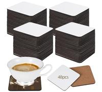 Dolltobe 48 Pcs Sublimation Square Coasters With Cork Back, Sublimation Blank Coaster, Mdf Non-Slip Back With Heat Transfer Coaster, Diy Present Heat & Cold Resistant Wood Coasters For Office Home