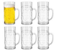 Dolltobe 6 PCS Plastic Beer Mugs with Handles, 1000 ml Clear Large Dimpled Beer Cups, Reusable Classic Plastic Coffee Mugs for Beer, Whiskey, Juice, Coffee, Tea, Cocktail, for Parties and Home Bars