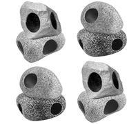 Dolltobe 8 Pcs Ceramic Stone Cave Aquarium Decoration, Natural Rock Caves for Fish Tank, Smooth Surface, Multiple Sizes, Provides Hiding Spaces for Fish, Realistic Black White Gray Rock Appearance