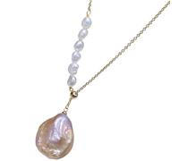Dolltobe Baroque Freshwater Pearl Necklace with Edison Pearl Pendant, 1.8 cm Pink Purple Natural Pearl Jewelry for Women