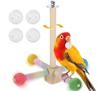 Dolltobe Bird Perches Toy for Parakeets, Rotating Wooden Stand Toy for Small Birds, 4 Parrot Bells, Colorful Bird Cage Accessories for Pet Parakeets and Parrots