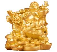 Dolltobe Buddha Figure For Peaceful Ambience, Home Decor, Laughing Buddha Statue With Dragon Turtle Design, Large Gold, Resin Material