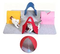 Dolltobe Cat Tunnel Toy, 4-Way Felt Interactive Feline Activity Mat, Large 35.4 x 35.4 in Foldable Play Structure with Colorful Tunnels, Soft Pet Cave for Indoor Exercise, Year-Round Fun