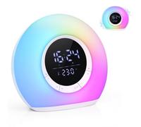 Dolltobe Children’S Alarm Clock With Speaker, Sleep Training Clock With Rgb Lights, Adjustable Brightness, Color Changing Wake Light Display