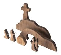 Dolltobe Easter Resurrection Scene, 7 Pcs Brown Wood Empty Tomb Decor, Wooden Christian Tabletop Decorations, Featuring Crosses