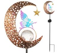 Dolltobe Fairy Waterproof Solar Lamp, LED Landscape Decorative Light, Moon Fairy Garden Solar Light, Crackle Glass Globe Metal Stake Lamp for Pathway, Yard, Garden, White Light