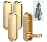 Dolltobe Hidden Wall Hooks Zinc Alloy, Golden Hanging Wardrobe Hooks, Door Back Foldable 4 Pcs, for Bathroom Bedrooms Wardrobes