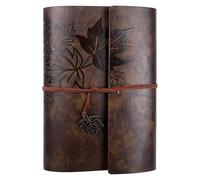 Dolltobe Leather Journal with Vintage Maple Leaf Design, A5 Refillable 3 Ring Binder Notebook, PU Cover Writing Diary, Travel Sketchbook with Strap Closure