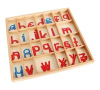 Dolltobe Moveable Alphabet with Box and Blanket, Wooden Alphabet for Early Education, Small Cursive Letters, Red Consonants and Blue Vowels, 13.6 x 13 x 1 in