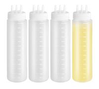 Dolltobe Plastic Squirt Bottles For Syrup Ketchup Dressing Oil Honey, Condiment Squeeze Bottles With Tri-Cone Nozzle, 4 Pcs 3 Holes Sauce Bottle Squeeze, 24 Oz Squeeze Bottle With Scale