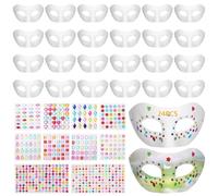Dolltobe Set For Decoration With Self Adhesive Jewels Stickers, Cosplay Party White Art Craft Half Face Masks, 24 Pcs Paper Mache Masks With Gem Stickers