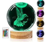Dolltobe Usb Powered Axolotl Crystal Night Light, Solid Wood Base, 16 Color Changing Lamp, Tree Design In 3D Laser Engraving, With Remote For Decor