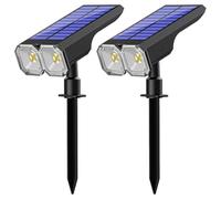 Dolltobe Waterproof Solar Spotlights, 2 Pcs Outdoor, 90° Head Adjustable, Rgb Light Eight Options, Solar And Abs Material, For Pathway, Patio, Garage, Garden