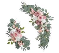 Dolltobe Wedding Welcome Signs Decorations With 2 Pcs Dusty Rose Flowers, Artificial Flowers With Pu & Silk, Easy Install