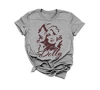 Dolly Graphic Tees Women Summer Funny Vintage T Shirt Retro Casual Country Music Shirt Tops for Band Music Lovers, Grey, Large