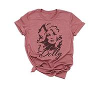 Dolly Graphic Tees Women Summer Funny Vintage T Shirt Retro Casual Country Music Shirt Tops for Band Music Lovers, Pink, Large