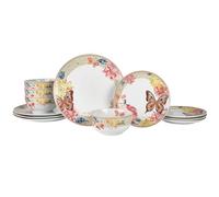 Dolly Parton 12 Piece Jeweled Mosaic Butterfly Dinnerware Set Porcelain Dinner Plates, Salad Plates, Bowls, Service for 4, Microwave Dishwasher Safe