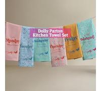 Dolly Parton Days of the Week Kitchen Towel Set - 100% Cotton Soft Durable Dishtowel Décor with Dolly Signature Embroidery, Cute Phrases, and Butterflies for Everyday Use - Butterfly Multi Colored 6pk