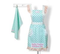 Dolly Parton Kitchenware Apron Kitchen Towel Set, 100% Cotton Cute Chef Apron and Jacquard Woven Kitchen towels, Made with a Beautiful Pattern for Your Kitchen Décor - Teal Plaid and Butterfly, Teal
