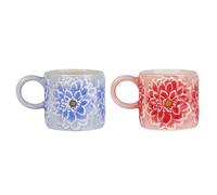 Dolly Parton Set of 2 Jeweled Mosaic Figural Blue and Pink Flower Coffee Tea Mugs Earthenware Hand Wash Only Drinkware Gift Set, 15 Ounce