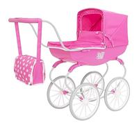 Dolly Tots Carriage Pram | Traditional Style Dolls Pram with White Wheels & Matching Bag | Premium Pushchair Toy for Kids Age 3+ | Classic Push Along Pram for Girls & Boys