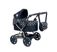 Dolly Tots Cherish Dolls Pram | Navy & White, Adjustable Handle & Hood, Fold Flat Design, Includes Matching Changing Bag, Removable Apron & Under Seat Storage | Toy Pram for Kids Role Play | 3+