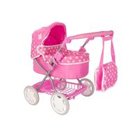 Dolly Tots Cherish Doll's Pram, Pink & White, Adjustable Handle & Hood, Flat Folding Design, Includes Matching Changing Bag, Removable Cover & Under Seat Storage Space, Toys