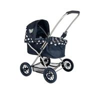 Dolly Tots Navy Cutie Dolls Pram | Childrens Pushchair With Removable Apron & Adjustable Hood | Lightweight Folding Travel System With Matching Bag | Under-seat Basket Storage Travel System | 3+